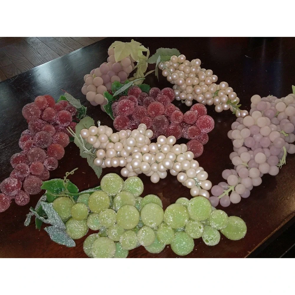 7 Vintage Artificial Faux Fruit Realistic Sugar Coated Grapes Home Table Decor